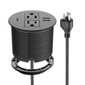 Round Recessed Desktop Power Grommet Socket Manufacturer - 125V NFC Network 2 AC Outlets 1 PD18W USB-C Flush Mount Desk Outlet NFC Technology