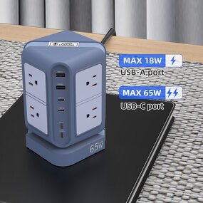 65W Desktop Extension Tower Socket Manufacturer - New Style 8 Way Outlet Surge Protector Vertical Power Strip with 4 USB Ports