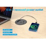 80mm Hidden Mounted UK Power Desktop Socket Manufacturer - Round Grommet with PD20W USB-C Fast Retractable Charging Cable for Home Office