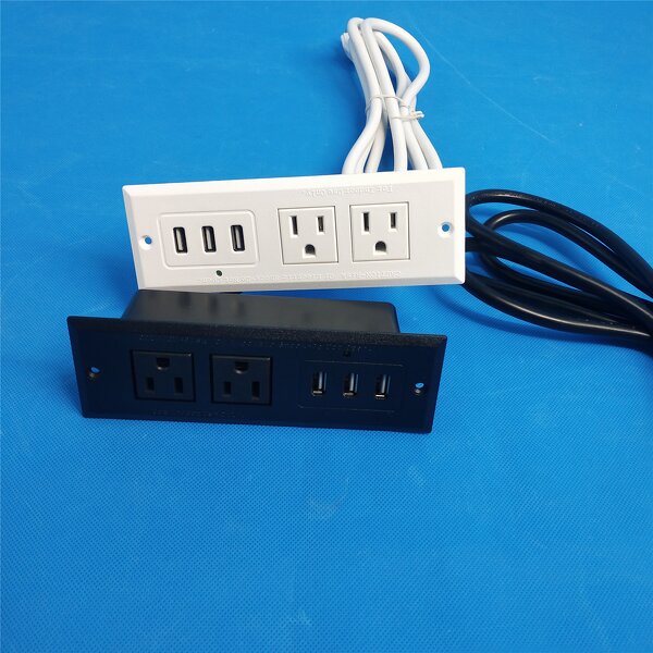 US Power Outlet Manufacturer - Build in Desk Cabinet Tabletop Recessed 2 US Power Outlet 3 USB Port Rectangular Grommet Socket for Office Home