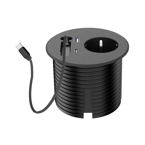 Industrial Office Desk Multi Socket Charger Manufacturer - Latest Models Retractable Cable PD20W Type-C EU Plug ABS Desktop Power Grommet