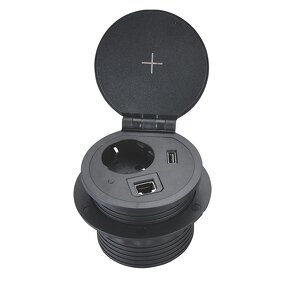 80mm Desktop Power Socket Manufacturer - 1 European Power and Wireless Charger Round Power Outlet with USB and Data