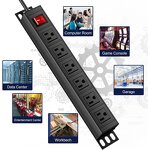 6 US Outlets Heavy Duty Power Strip Manufacturer - Mountable Metal Power Strip Outlet Rack Mount Power Strip for Workshop Kitchen Office