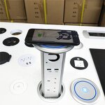UK Plug Intelligent Motorized Pop-up Desktop Socket Manufacturer - with Speaker Top Wireless Charger Smart Electric Kitchen Pop-up Socket