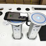 UK Plug Intelligent Motorized Pop-up Desktop Socket Manufacturer - with Speaker Top Wireless Charger Smart Electric Kitchen Pop-up Socket