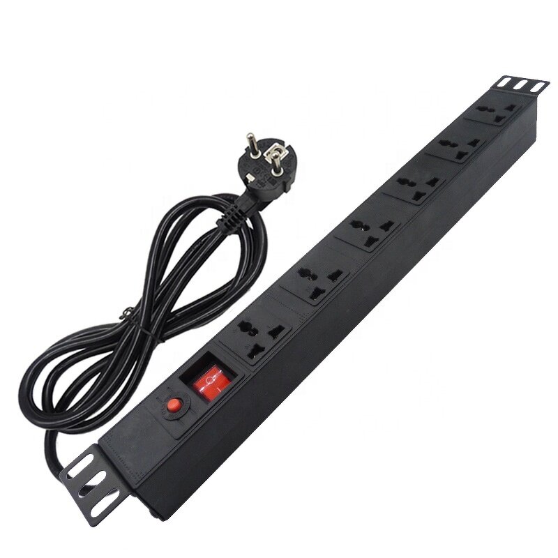PDU Cabinet Power Strip Manufacturer - 6 AC Outlet Universal Socket 10A 250V 2500W Overload Protector with AU EU UK Israel PLUG Extension Cord