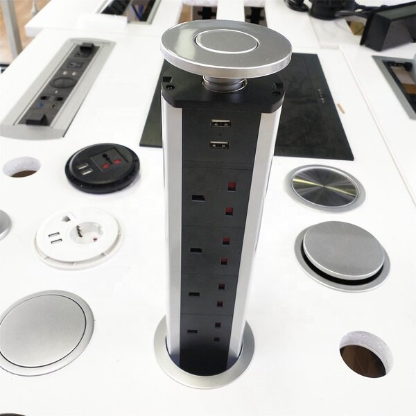 Electrical Manual UK Power Tabletop Pop-up Tower Socket Manufacturer - Hidden Concealed UK Standard Extension Retractable Kitchen Sockets Out