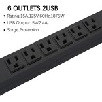 Multi Plugs Power Distribution Unit Manufacturer - USB Network Function 1U 125V 15A Custom 6 Outlet PDU for Workstation Office Hotel