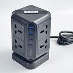 8 Way Universal Vertical Portable Power Strip Manufacturer - 8 Outlets 4 USB Ports (2+2C) Surge Protector Hospital Grade Extension Socket