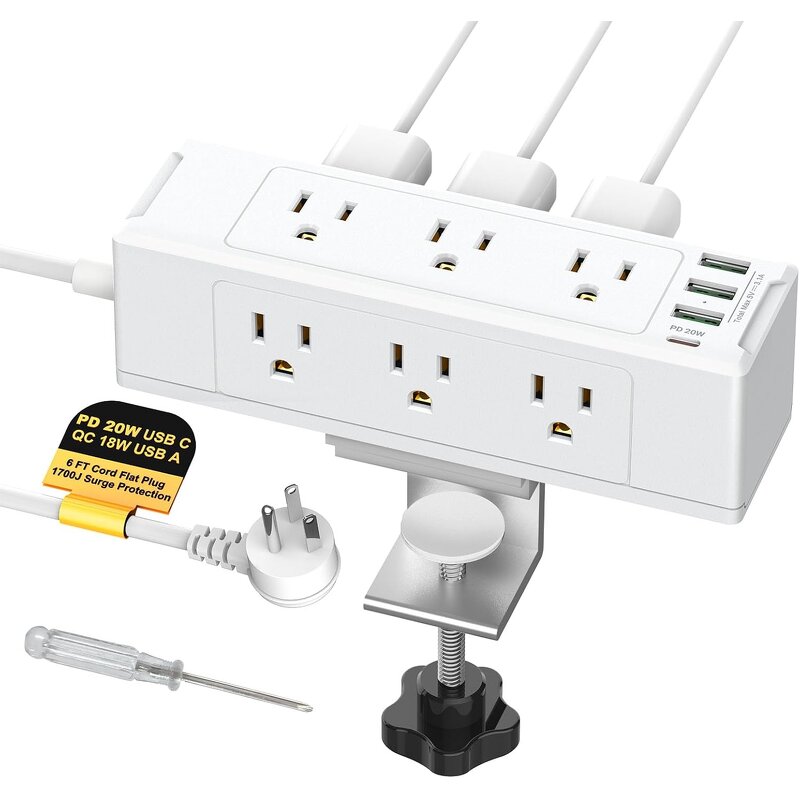 Desk Clamp Power Strip Manufacturer - 1700 Joules with 9 Outlets and 4 USB Removable Clamp Plug Socket