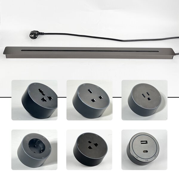 Power Track Electrical Power Socket Manufacturer - Removable Power Track Railing Tabletop 16A CE Charging Blue Shark