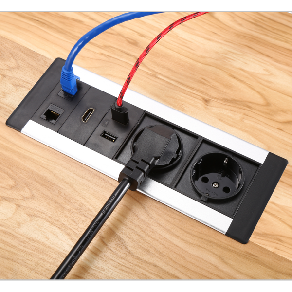 Aluminum Alloy Multimedia Built-in Conference Table Data Socket Box Manufacturer - Office Desk EU Power Outlet with Data RJ45 Cat6 USB Port