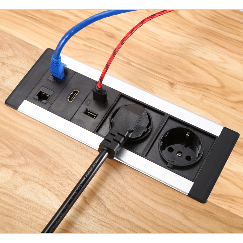 Aluminum Alloy Multimedia Built-in Conference Table Data Socket Box Manufacturer - Office Desk EU Power Outlet with Data RJ45 Cat6 USB Port