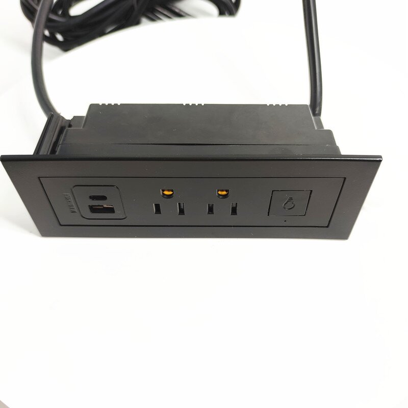 Office Furniture Hidden Mounted US Power Outlet Manufacturer - Recessed Cabinet Tabletop USB Electric Socket with LED Lamp Control Switch