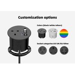 80mm Hidden Mounted UK Power Desktop Socket Manufacturer - Round Grommet with PD20W USB-C Fast Retractable Charging Cable for Home Office