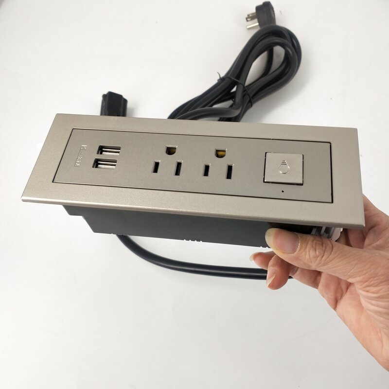 Office Furniture Rectangular US Power Outlet Manufacturer - Recessed Desktop Mounted Cabinet Table USB Socket with LED Lamp Control Switch