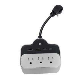 65W USB-C Smart Travel Adapter Manufacturer - Power Strip 7-in-1 3 Outlets Extender Surge Protector Rated 125V 15A ABS Material