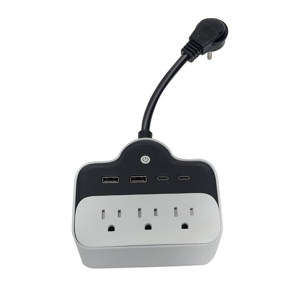 65W USB-C Smart Travel Adapter Manufacturer - Power Strip 7-in-1 3 Outlets Extender Surge Protector Rated 125V 15A ABS Material