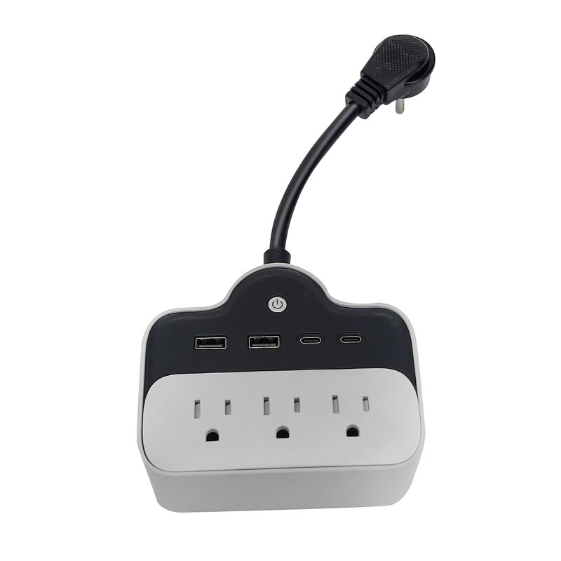 65W USB-C Smart Travel Adapter Manufacturer - Power Strip 7-in-1 3 Outlets Extender Surge Protector Rated 125V 15A ABS Material