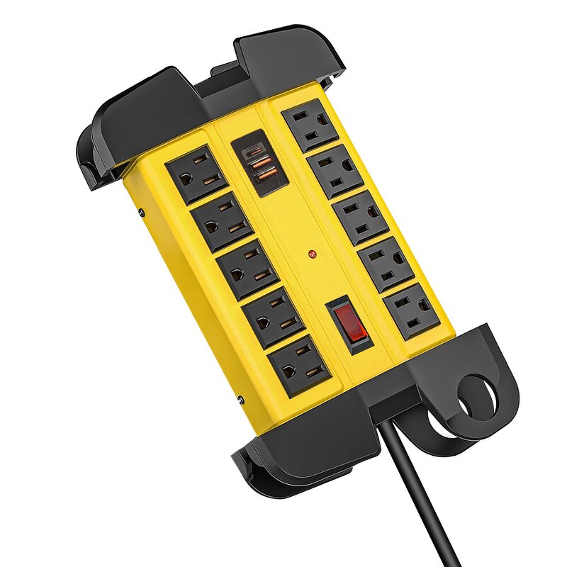 Outlet Heavy Duty Power Plate Manufacturer - Metal Surge Protector with 15 Amp 1875W for Garden Workshop Server Room Power Outlet Strips