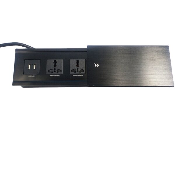 Built-in Conference Table Desktop Universal Power Outlet Manufacturer - Sliding Cover USB Charging Socket with 2 AC Outlet 2 USB Charging Port