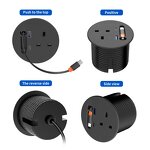 UK Grommet Socket Manufacturer - 3-inch Hole Integrated Retractable Type-C Charging Cable USB Power Output Multi-socket Power Socket