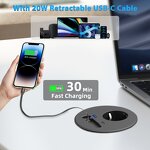 Industrial Office Desk Multi Socket Charger Manufacturer - Latest Models Retractable Cable PD20W Type-C EU Plug ABS Desktop Power Grommet