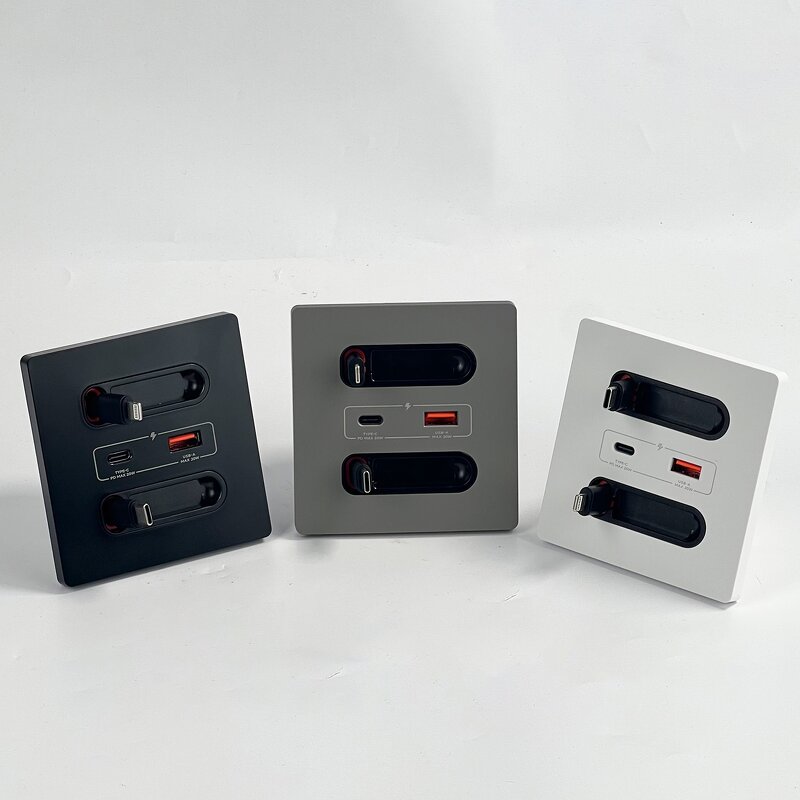 Fast Charging PD20W Type-C Wall Socket Manufacturer - Plastic Panel Retractable Wire Data Cable Multi-Function Wall Power Plug Outlet