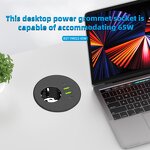 Flush Mount Recessed Desk Outlet Manufacturer - 3-inch Hole 65W USB-C High-Speed Charging Station Desktop Round Power Grommet Socket