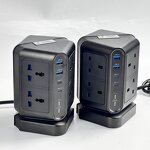 8 Way Universal Vertical Portable Power Strip Manufacturer - 8 Outlets 4 USB Ports (2+2C) Surge Protector Hospital Grade Extension Socket