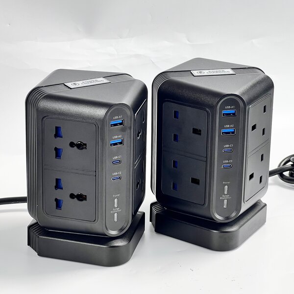 8 Way Universal Vertical Portable Power Strip Manufacturer - 8 Outlets 4 USB Ports (2+2C) Surge Protector Hospital Grade Extension Socket