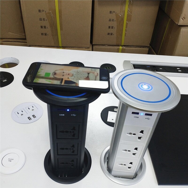 100MM 15W Fast Wireless Charger Manufacturer - Universal Power Outlet Hidden in Tabletop Kitchen Worktop Motorized Pop-up Tower Socket
