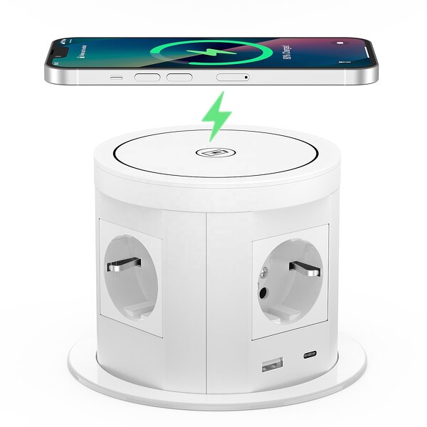 Intelligent EU Power Hydraulic Kitchen Worktop Manufacturer - 4 Side Lifting Pop-up Tower with USB Socket 4 AC Outlet Fast Wireless Charging