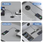 Industrial Office Desk Multi Socket Charger Manufacturer - Latest Models Retractable Cable PD20W Type-C EU Plug ABS Desktop Power Grommet