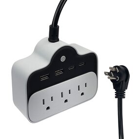 Short Extension Cord Power Socket Manufacturer - 3 AC Outlets and 2 PD65W USB-C Charging Ports US Plug Power Strip