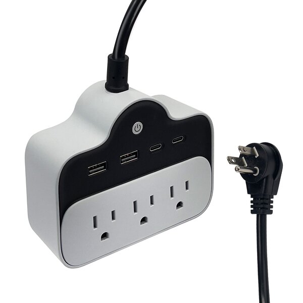 Short Extension Cord Power Socket Manufacturer - 3 AC Outlets and 2 PD65W USB-C Charging Ports US Plug Power Strip