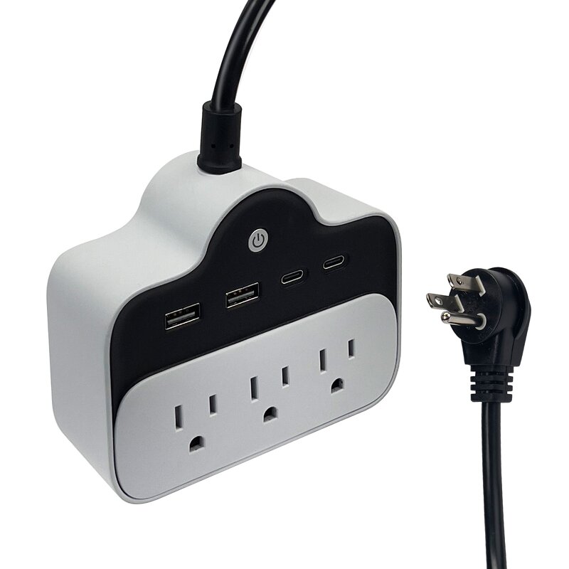Short Extension Cord Power Socket Manufacturer - 3 AC Outlets and 2 PD65W USB-C Charging Ports US Plug Power Strip