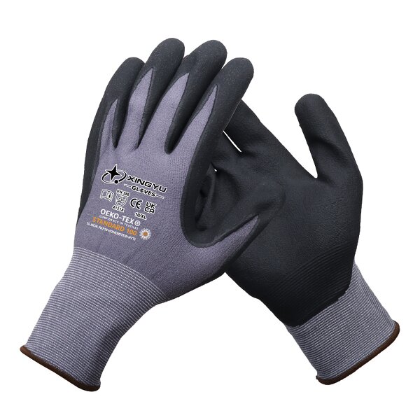 EN388 Custom Logo 15 Gauge Nylon Shell Gloves Manufacturer - Microthin Foam Construction Work Safety Nitrile Coated Work Safety