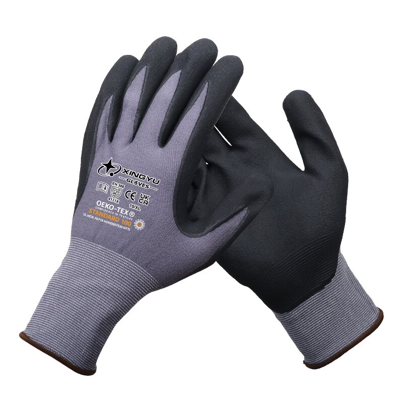 EN388 Custom Logo 15 Gauge Nylon Shell Gloves Manufacturer - Microthin Foam Construction Work Safety Nitrile Coated Work Safety