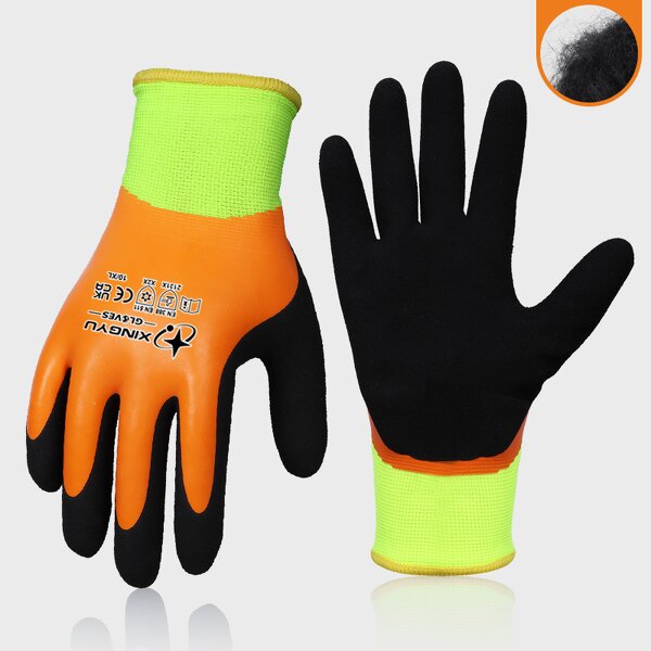 EN388 15g Double Winter Safety Gloves Manufacturer - Black Latex Sandy Coated with Cotton Liner for Working for Polyester Making