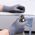 Cheap Guantes Para Trabajo Manufacturer - Nylon PU Coated Grey Polyester Work Gloves Soft Breathable PU Safety
