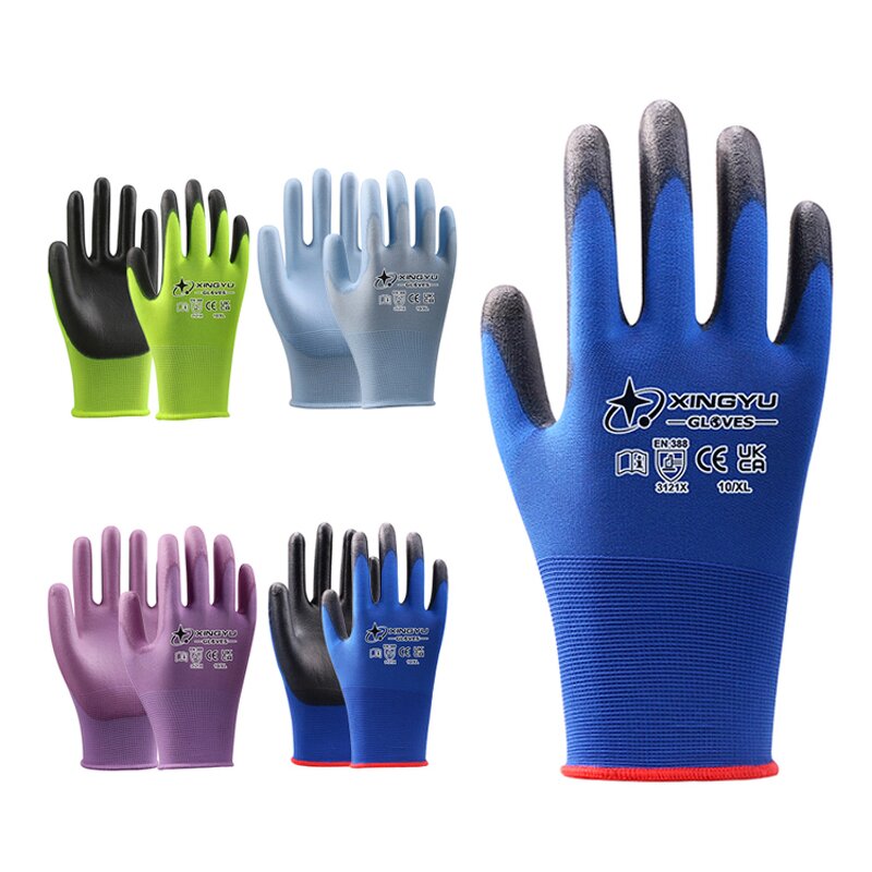 EN388 Work Safety Gloves Manufacturer - Wholesale Custom Coated Construction Colour Waterproof PU Polyester Lining Anti-Static Function