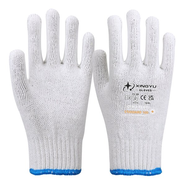 10 Gauge Anti-Slip White Cotton Knitted Safety Work Gloves Manufacturer - XL Size Factory Price Construction Food Dotted Glove