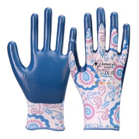 Star Garden XL 13g Gloves Manufacturer - Customized Pattern Printed Blue Nitrile Work Safety with Waterproof Anti-Slip Functions