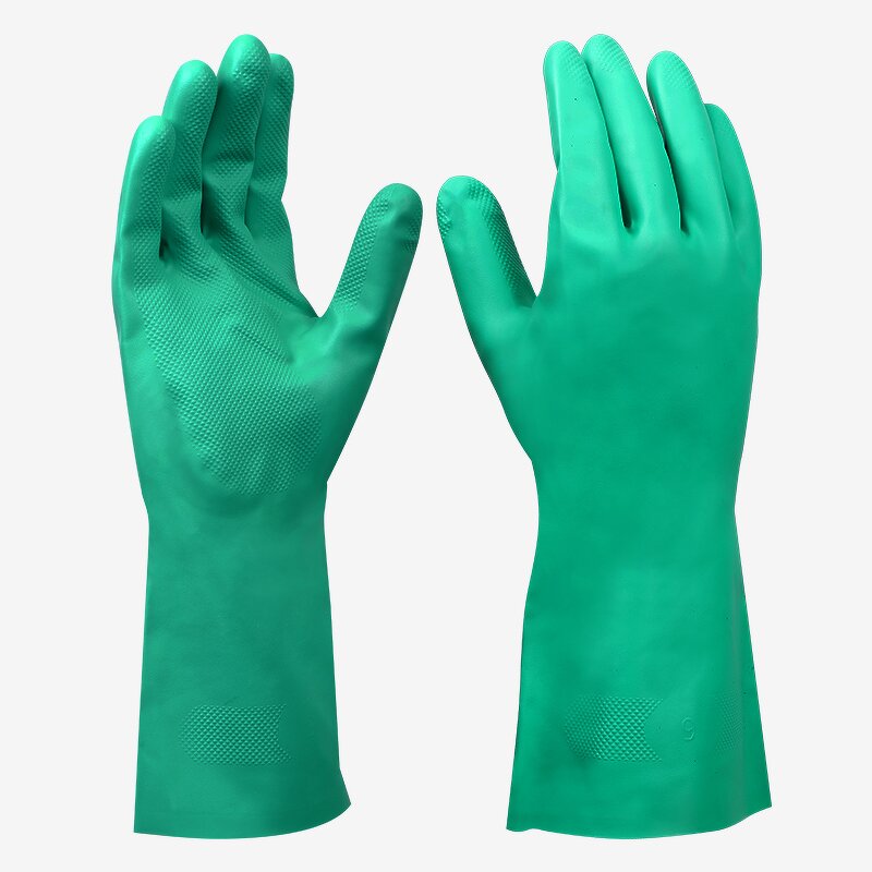 Heavy Duty Non slip Nitrile Gloves Manufacturer - Green Waterproof Soft Lined Rubber Latex Free Cleaning Comfortable Kitchen