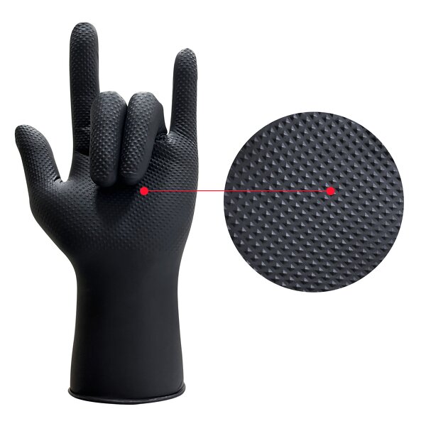 Waterproof Disposable Diamond Nitrile Safety Gloves Manufacturer - 9Mil Black Powder-Free Mechanical Orange Diamond Nitrile