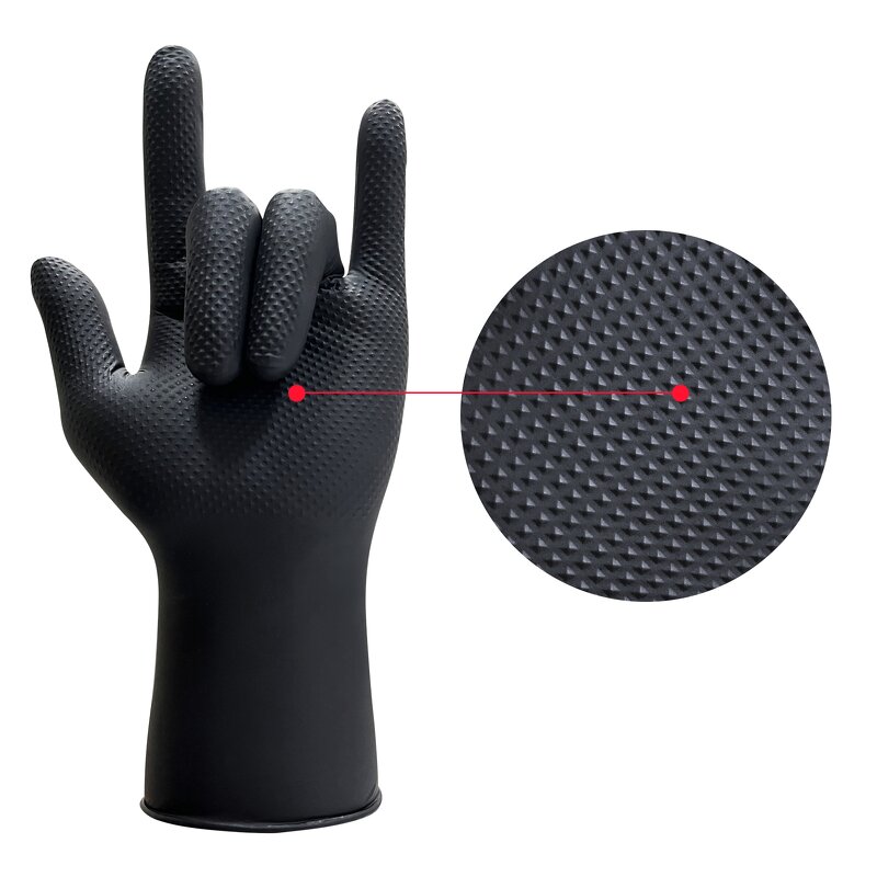 Waterproof Disposable Diamond Nitrile Safety Gloves Manufacturer - 9Mil Black Powder-Free Mechanical Orange Diamond Nitrile