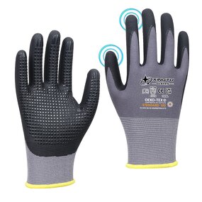 15G Nylon Spandex Work Gloves Manufacturer - Safety Construction Foam Nitrile Coated Dotted Beads Anti-Slip Safety