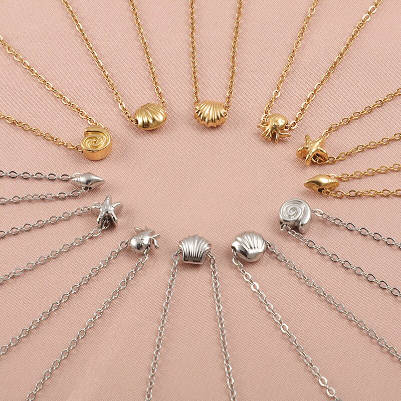Stainless Steel Starfish Necklace Manufacturer - Summer Beach Vacation Style Shell Conch Marine Series Women's Trendy Figaro Chain