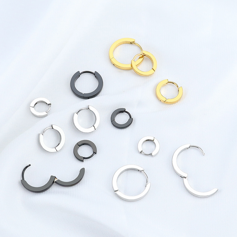 Stainless Steel Hoop Earrings Manufacturer - European American Style Fashion Classic Curved Small Circle Line Double-Sided Ear Buckle Jewelry